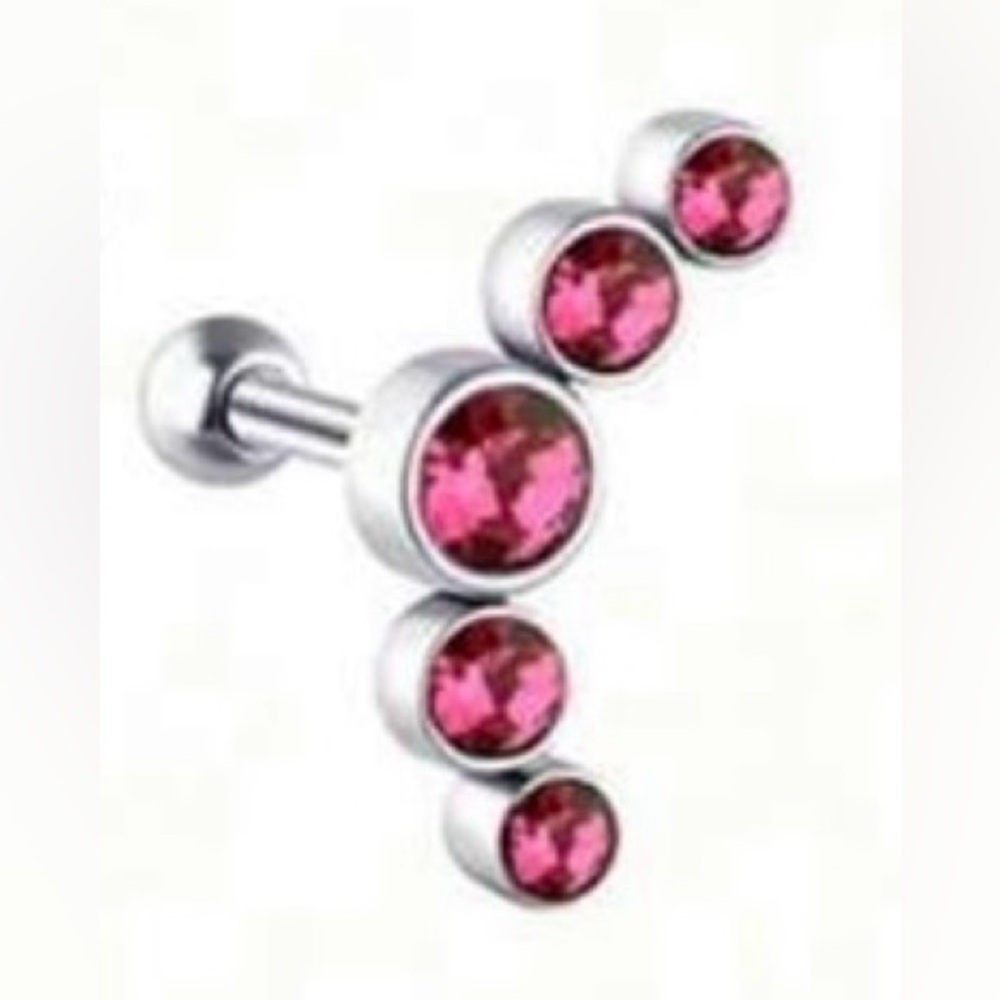 1Pc Pink CZ Surgical Stainless 16g Cartilage /Helix/Tragus Stud NWT - Picture 6 of 9